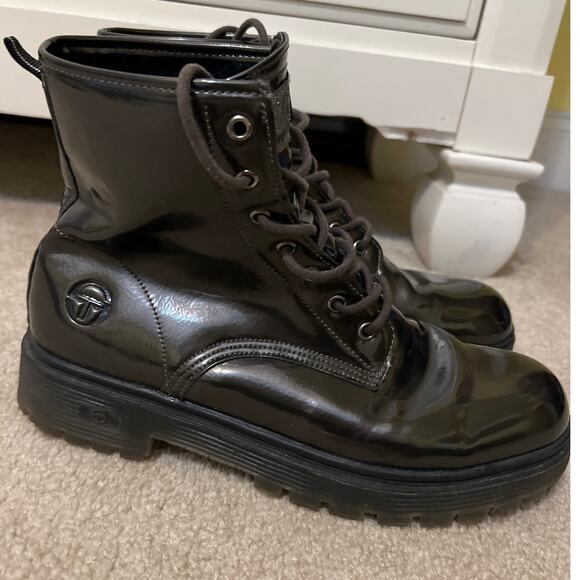 Sergio Tacchini Metallic Gray Lace Up Army Style Combat Boots Women's Size 10 - Picture 3 of 8